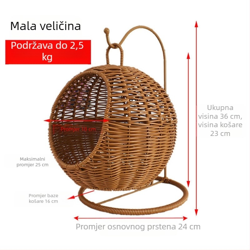 Ručno pletena košara za pohranu od imitacije ratana, okrugla viseća košara za dnevni boravak, voćne grickalice, košara za piknik, mačje gnijezdo