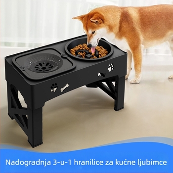 Hranilica za kućne ljubimce od nehrđajućeg čelika s dvostrukom zdjelom, integrirano podizanje, protiv udaraca, visoka zaštita za vrat nogu, sporo hranjenje, zdjela za kućne ljubimce, veleprodaja
