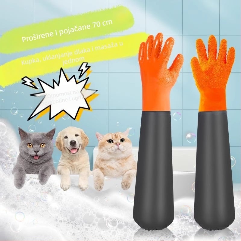 Rukavice za kupanje mačaka protiv grebanja i grebanja, za kućne ljubimce, posebne rolane rukavice za uklanjanje dlaka za mačke, produžene, vodootporne, protiv ugriza