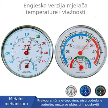 Termometar i higrometar s kazaljkom, prekogranična engleska verzija, termometar za strane jezike, vanjska trgovina, kućanski Fahrenheitov suhi i vlažni termometar