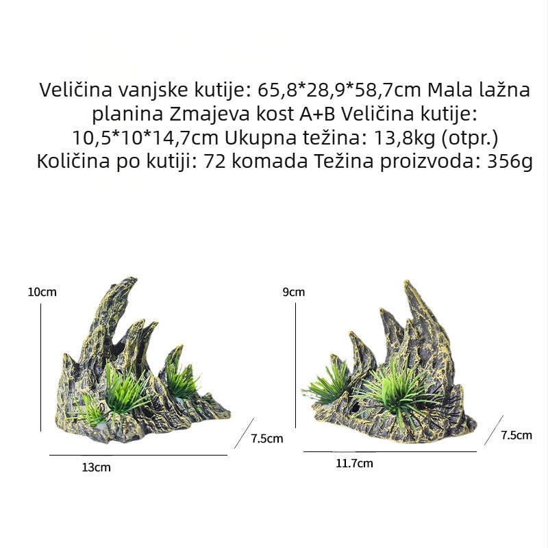 Popularni ukrasi za uređenje okoliša akvarija, neobično kamenje, kamenjar, vodene biljke, smola od planine Zmajeva kost, simulirani krajolik kanjona Zelenog zmajevog kamena