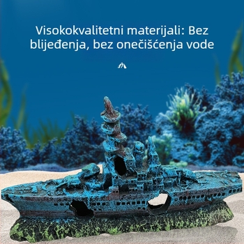 Akvarijski akvarij, akvarij slamnati spremnik, krajolik, kamenjar, ukras, ukras, olupina broda, top, zrakoplov, bojni brod, podmornica, sklonište, kuća