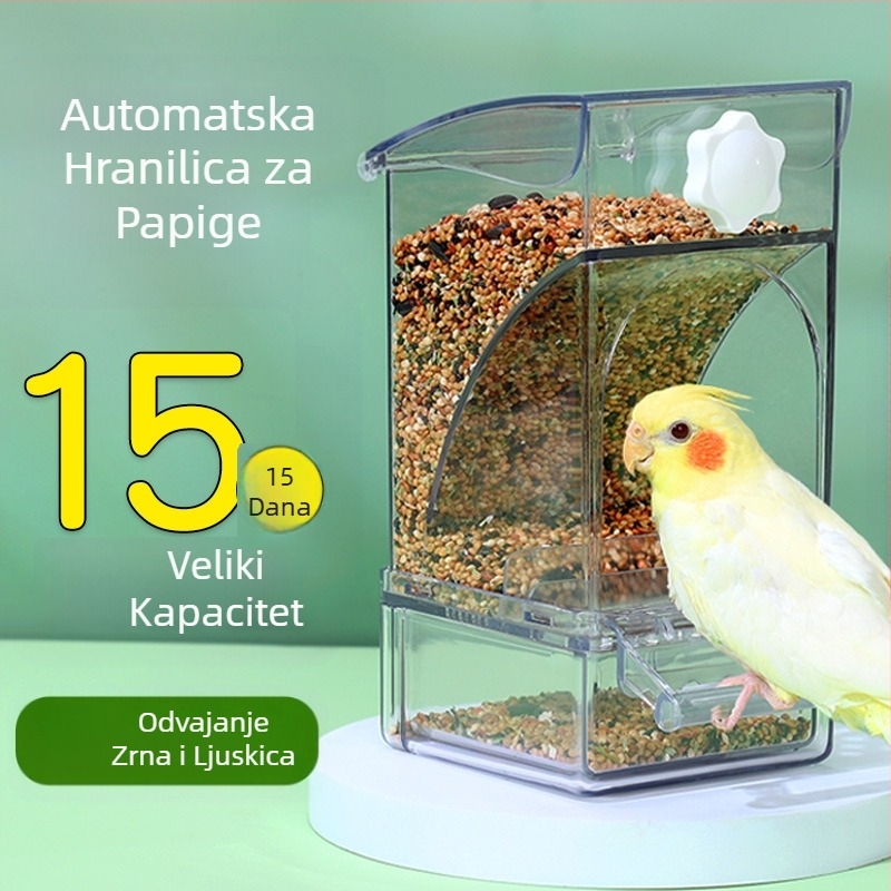 Hranilica za papige Kutija za hranu za ptice Automatska viseća nova hranilica za ptice Vodootporna zdjela i lonac Odvajanje žitnih školjki Hranjenje ptica