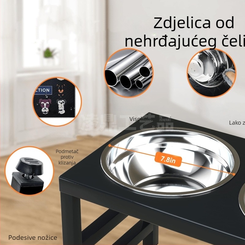 Željezni stalak za zdjele za pse, povišena zdjela za pse, hranilica za kućne ljubimce, pladanj za pseću hranu, pogodan za srednje i velike pse