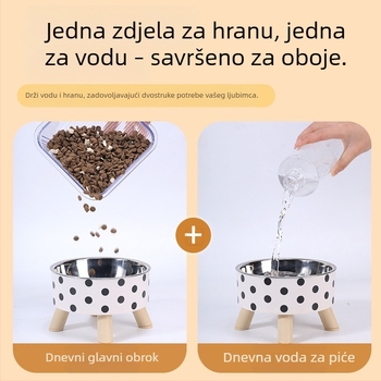 Visoka zdjela za kućne ljubimce, uklonjiva i periva zdjela za pse od nehrđajućeg čelika, zdjela za mačke, Polo Dot posuda za hranu za pse, zdjela za vodu, pribor za hranu i pribor za kućne ljubimce