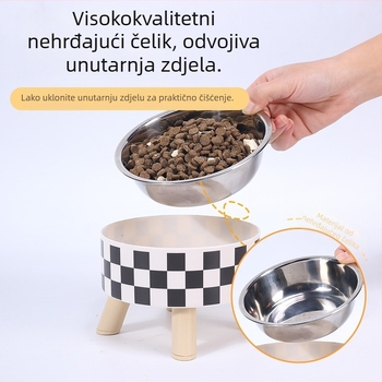 Visoka zdjela za kućne ljubimce, uklonjiva i periva zdjela za pse od nehrđajućeg čelika, zdjela za mačke, Polo Dot posuda za hranu za pse, zdjela za vodu, pribor za hranu i pribor za kućne ljubimce