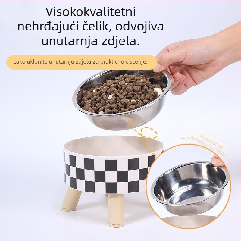 Visoka zdjela za kućne ljubimce, uklonjiva i periva zdjela za pse od nehrđajućeg čelika, zdjela za mačke, Polo Dot posuda za hranu za pse, zdjela za vodu, pribor za hranu i pribor za kućne ljubimce
