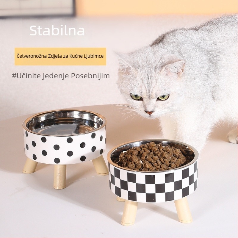 Visoka zdjela za kućne ljubimce, uklonjiva i periva zdjela za pse od nehrđajućeg čelika, zdjela za mačke, Polo Dot posuda za hranu za pse, zdjela za vodu, pribor za hranu i pribor za kućne ljubimce