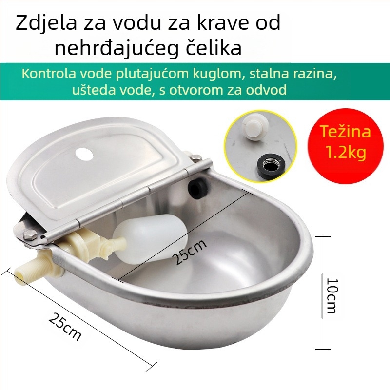 Zdjela za vodu za krave, veterinarska, uzgojna, velika nehrđajući čelik 80 cm, paket za vodu, plutajuća kugla, zadebljana zdjela za vodu za krave i konje