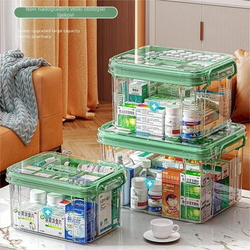 Kutija za kućne lijekove velikog kapaciteta, višeslojna kutija za pohranu lijekova, kutija za prvu pomoć, prozirna i vidljiva kutija za lijekove