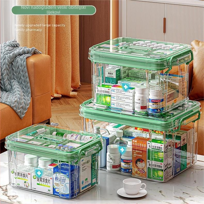 Kutija za kućne lijekove velikog kapaciteta, višeslojna kutija za pohranu lijekova, kutija za prvu pomoć, prozirna i vidljiva kutija za lijekove