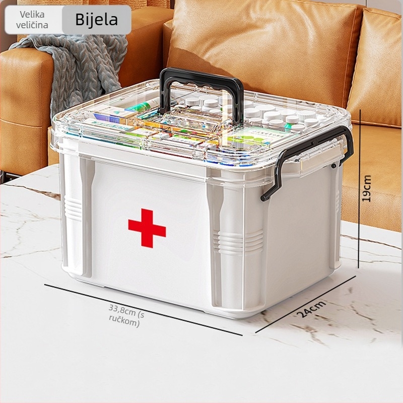 Kutija za kućne lijekove velikog kapaciteta, višeslojna kutija za pohranu lijekova, kutija za prvu pomoć, prozirna i vidljiva kutija za lijekove