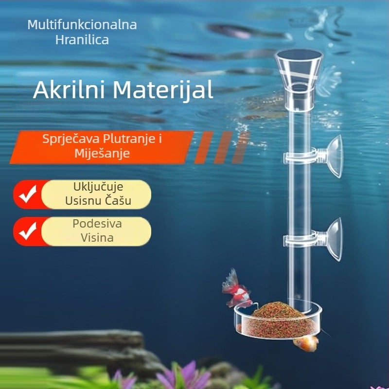 Hranilica za ribe za akvarij, akrilna mala fiksna točka za hranjenje, uređaj za hranjenje protiv zanošenja, cijev za hranjenje akvarija