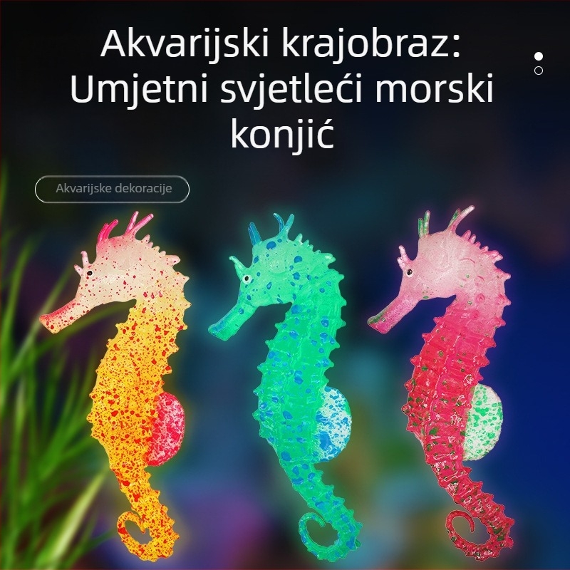 Novi ukrasi za uređenje okoliša za akvarij, svjetleći umjetni morski konjić, krajolik za akvarij, umjetni fluorescentni silikonski morski konjić, veleprodaja
