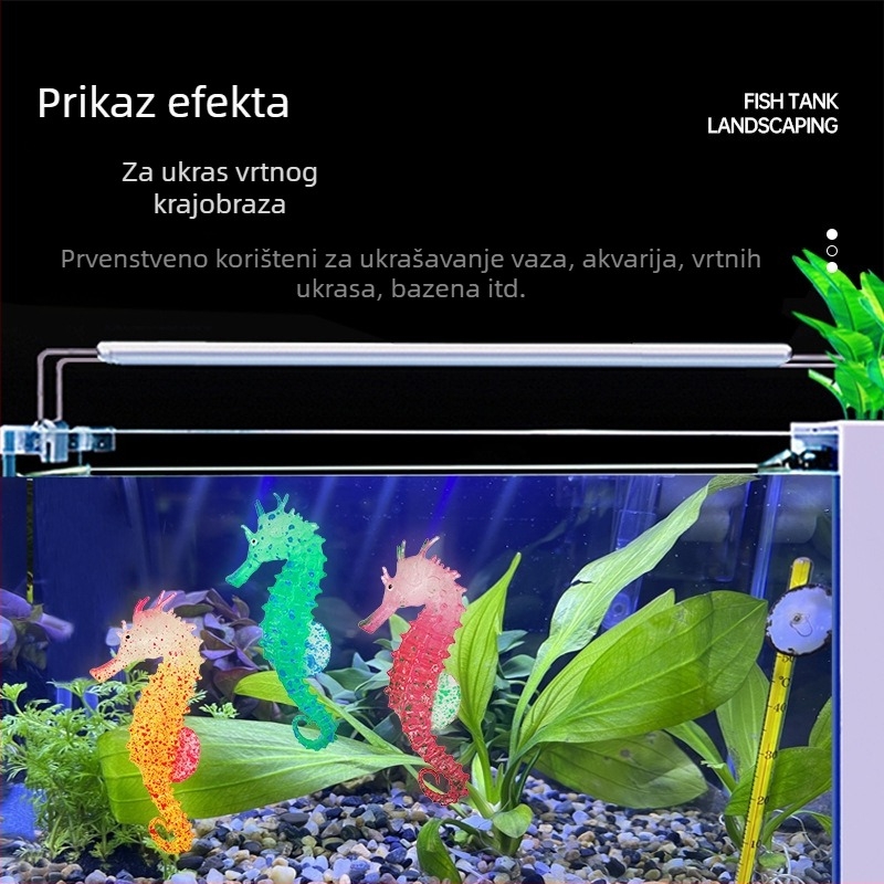 Novi ukrasi za uređenje okoliša za akvarij, svjetleći umjetni morski konjić, krajolik za akvarij, umjetni fluorescentni silikonski morski konjić, veleprodaja