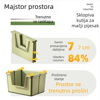 Sklopivi otvoreni mačji WC s gornjim umivaonikom protiv prskanja, jednostavan za čišćenje sklopivi umivaonik za mačji WC velikog prostora
