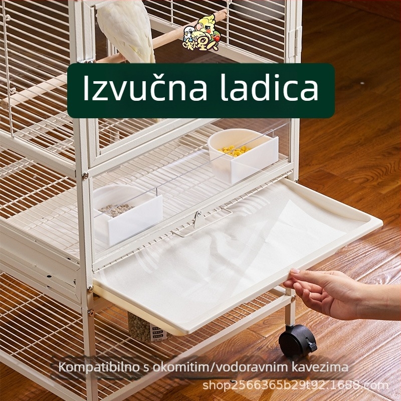 Miyagi Parrot Pribor za ptice, Daquan gornji stalak za pohranu, koloturna stanica, šipka, kutija za hranu, prozirna ploča, ekskluzivna pregrada