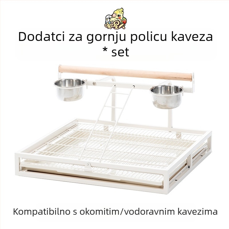 Miyagi Parrot Pribor za ptice, Daquan gornji stalak za pohranu, koloturna stanica, šipka, kutija za hranu, prozirna ploča, ekskluzivna pregrada