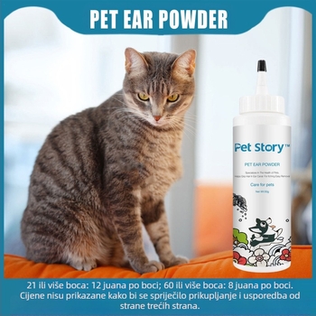 Prašak za čupanje dlaka u ušima kućnih ljubimaca, čišćenje ušnih otvora protiv svrbeža, prašak za bezbolno uklanjanje dlaka u mačkama i psima, njega ušiju, uklanjanje dlaka, prašak za čišćenje ušiju