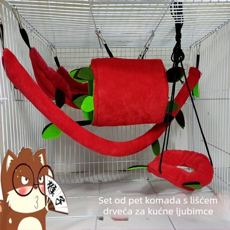 Mala plišana igračka za kućne ljubimce, hrčak, lišće, viseća ležaljka, žičara, bušilica, ljuljačka, set od pet dijelova, vjeverica, toplo pamučno viseće gnijezdo
