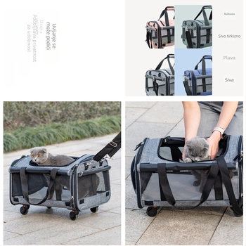 Gotova torba za šetnju pasa velikog kapaciteta, vanjska torba za mačke s kotačima, prijenosna torba za dvije mačke