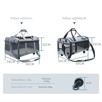 Gotova torba za šetnju pasa velikog kapaciteta, vanjska torba za mačke s kotačima, prijenosna torba za dvije mačke