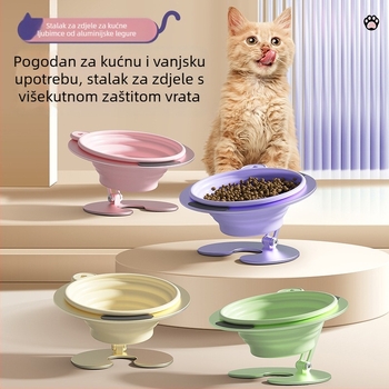 Stalak za zdjele za kućne ljubimce mačke, sklopivi stalak za pohranu zdjela za pse, posuda za mačju hranu, kosa usta, zdjela za vodu, vanjska, prijenosna, zaštita za vrat, visoka zdjela za kućne ljubimce