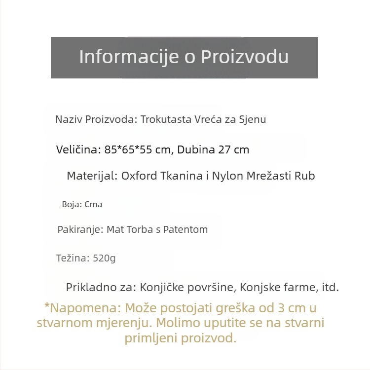 Amazon vreća za sijeno za konje, vreća za hranjenje, vreća za trokutastu hranilicu za konje, vreća za travu, vreća za sijeno za konje, velika vreća za sobu za konje