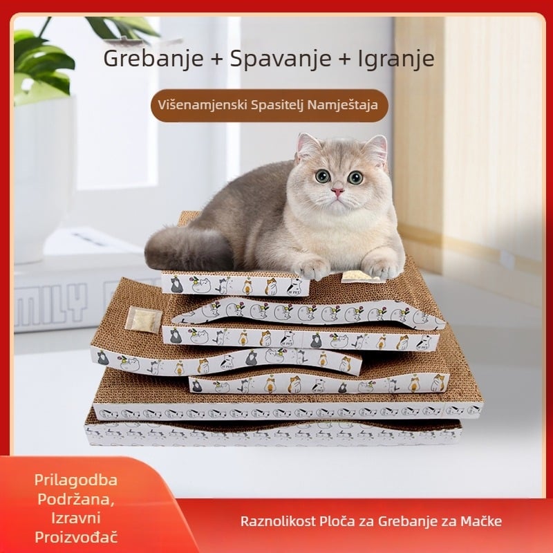 Ploča za grebanje za mačke, zadebljana igračka, podloga protiv linjanja, veliki ravni valoviti papir, izdržljiva