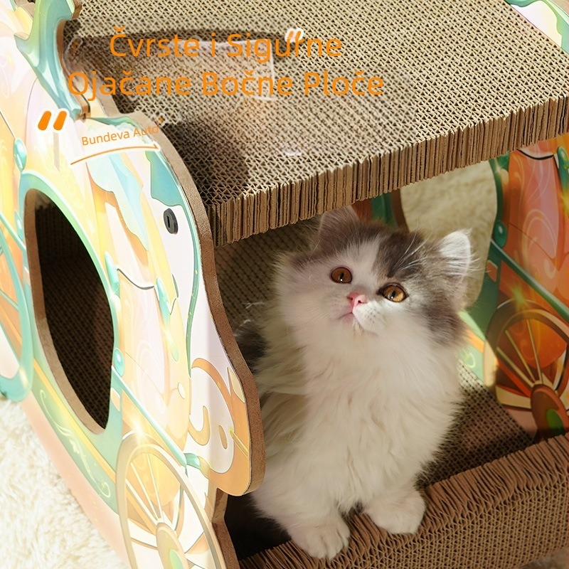 Auto od bundeve, dvoslojna ploča za grebanje mačaka, integrirano mačje gnijezdo, izdržljivo, otporno na habanje, univerzalna igračka za mačke s četiri godišnja doba