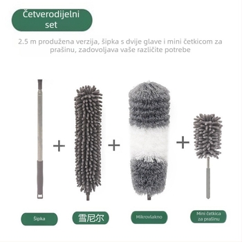 Tvornički nova četka za čišćenje stropa s jednom nogom i dvostrukom glavom od mikrovlakana, produžena, od šenila, s perjem i prašinom