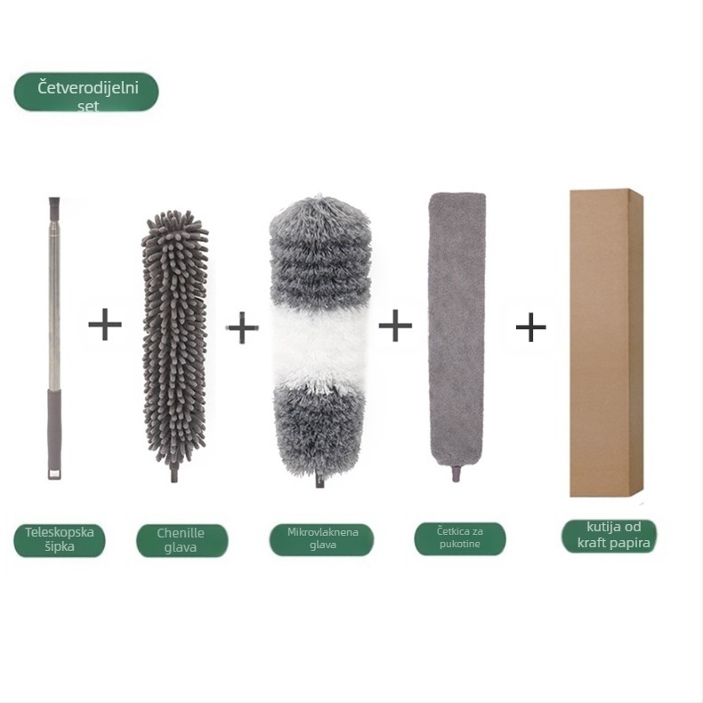 Tvornički nova četka za čišćenje stropa s jednom nogom i dvostrukom glavom od mikrovlakana, produžena, od šenila, s perjem i prašinom