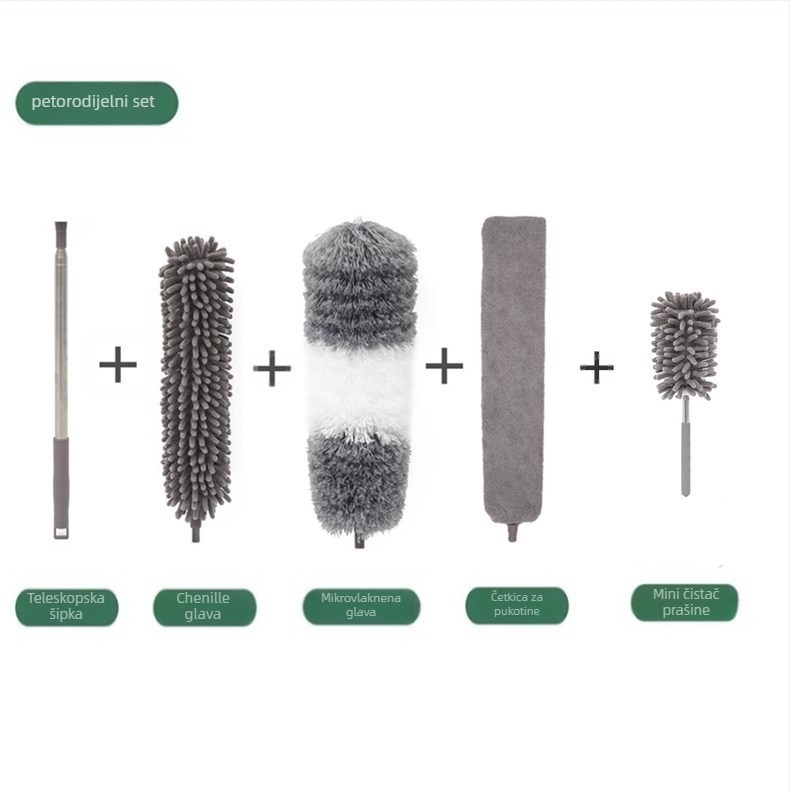 Tvornički nova četka za čišćenje stropa s jednom nogom i dvostrukom glavom od mikrovlakana, produžena, od šenila, s perjem i prašinom