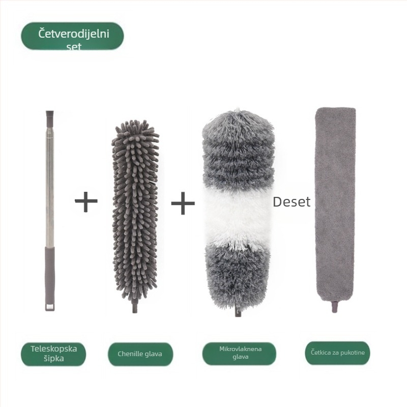 Tvornički nova četka za čišćenje stropa s jednom nogom i dvostrukom glavom od mikrovlakana, produžena, od šenila, s perjem i prašinom