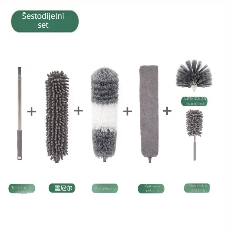 Tvornički nova četka za čišćenje stropa s jednom nogom i dvostrukom glavom od mikrovlakana, produžena, od šenila, s perjem i prašinom