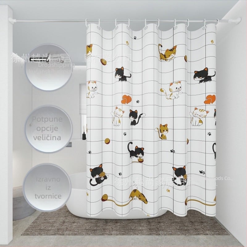 Zavjesa za tuširanje, Posebna pregradna zavjesa za kupaonicu, Bez bušenja, Jednostavna ugradnja, Vodootporna, Otporna na plijesan, Zaštita privatnosti