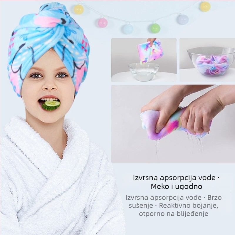 Dječja kapa za sušenje kose, zadebljana, upija vodu, brzosušeća, mekani ručnik za sušenje kose, turban od mikrovlakana, slatka kapa za dječju proslavu
