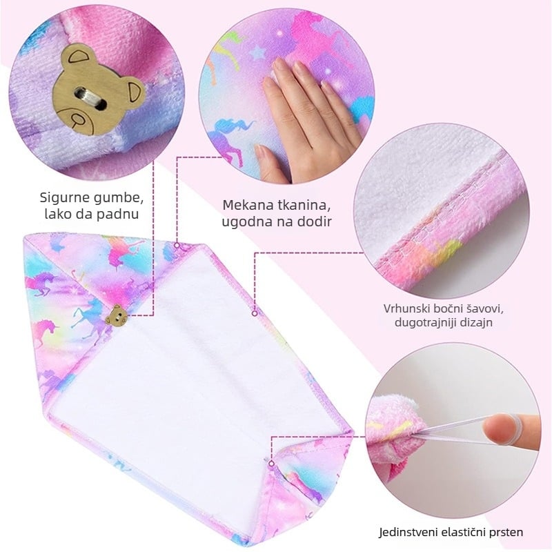 Dječja kapa za sušenje kose, zadebljana, upija vodu, brzosušeća, mekani ručnik za sušenje kose, turban od mikrovlakana, slatka kapa za dječju proslavu