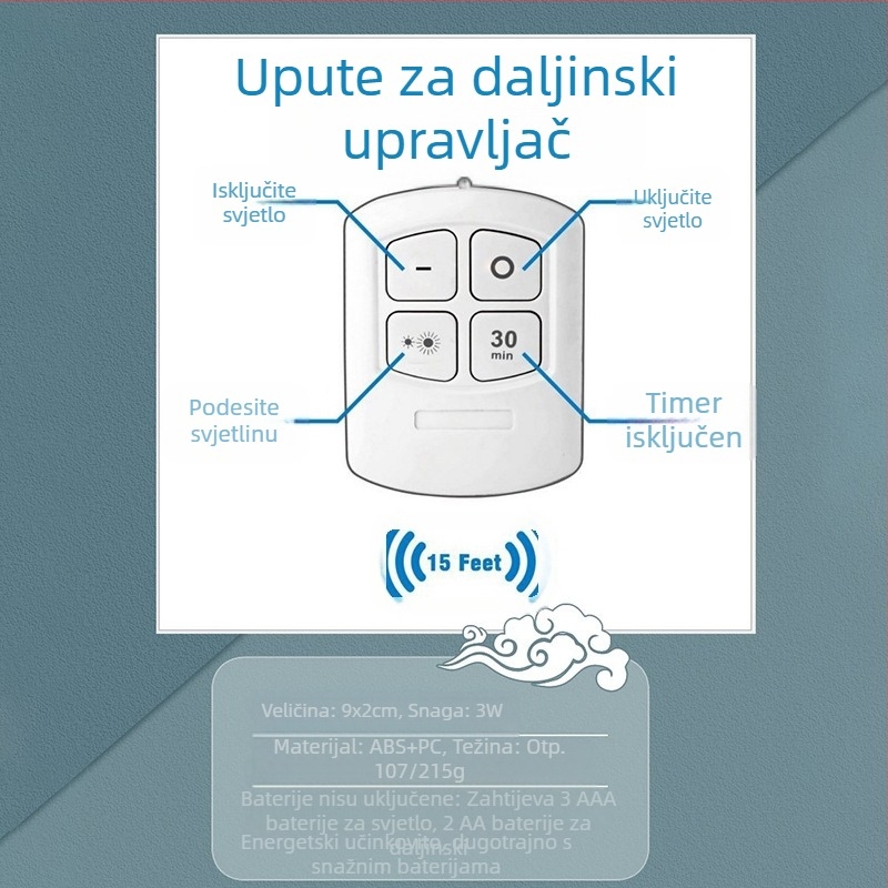 Bežično daljinski upravljano noćno svjetlo uz krevet, LED kreativno mini svjetlo za kućne ormariće s jednim povlačenjem i tri svjetla za hitne slučajeve