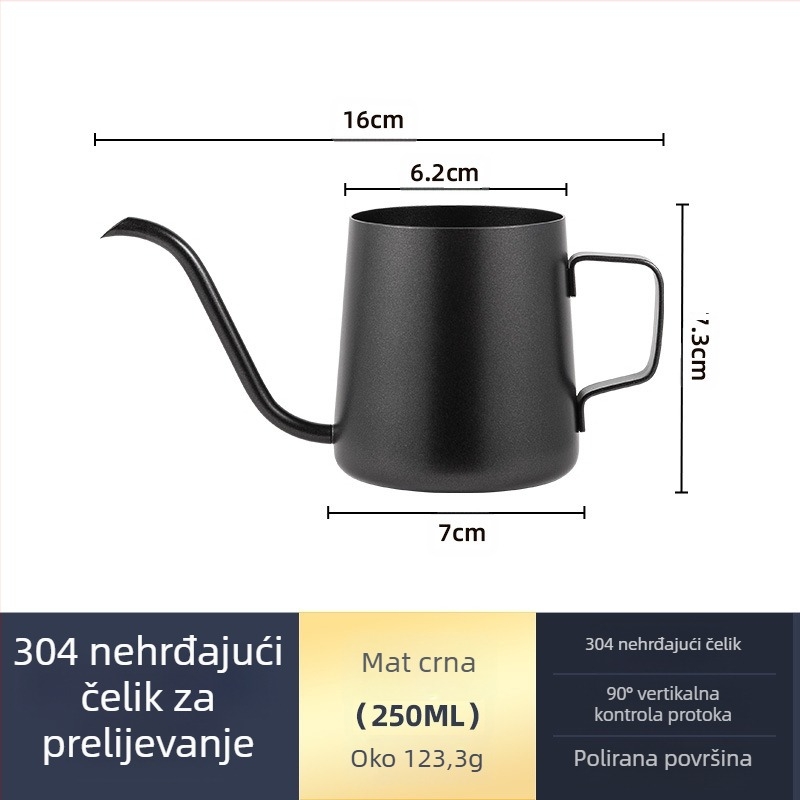 Ručni lonac za kavu od nehrđajućeg čelika, mini ručni lonac, crni teflonski lonac s tankim ustima, aparat za kavu