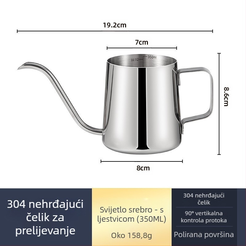 Ručni lonac za kavu od nehrđajućeg čelika, mini ručni lonac, crni teflonski lonac s tankim ustima, aparat za kavu