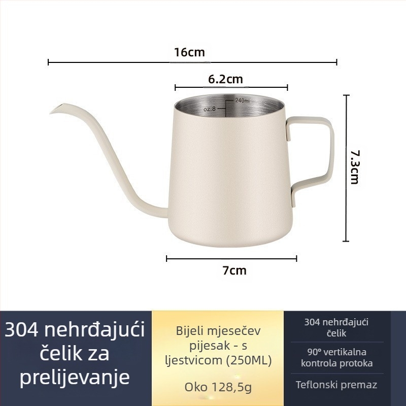 Ručni lonac za kavu od nehrđajućeg čelika, mini ručni lonac, crni teflonski lonac s tankim ustima, aparat za kavu