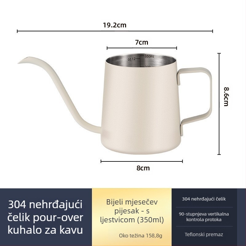 Ručni lonac za kavu od nehrđajućeg čelika, mini ručni lonac, crni teflonski lonac s tankim ustima, aparat za kavu