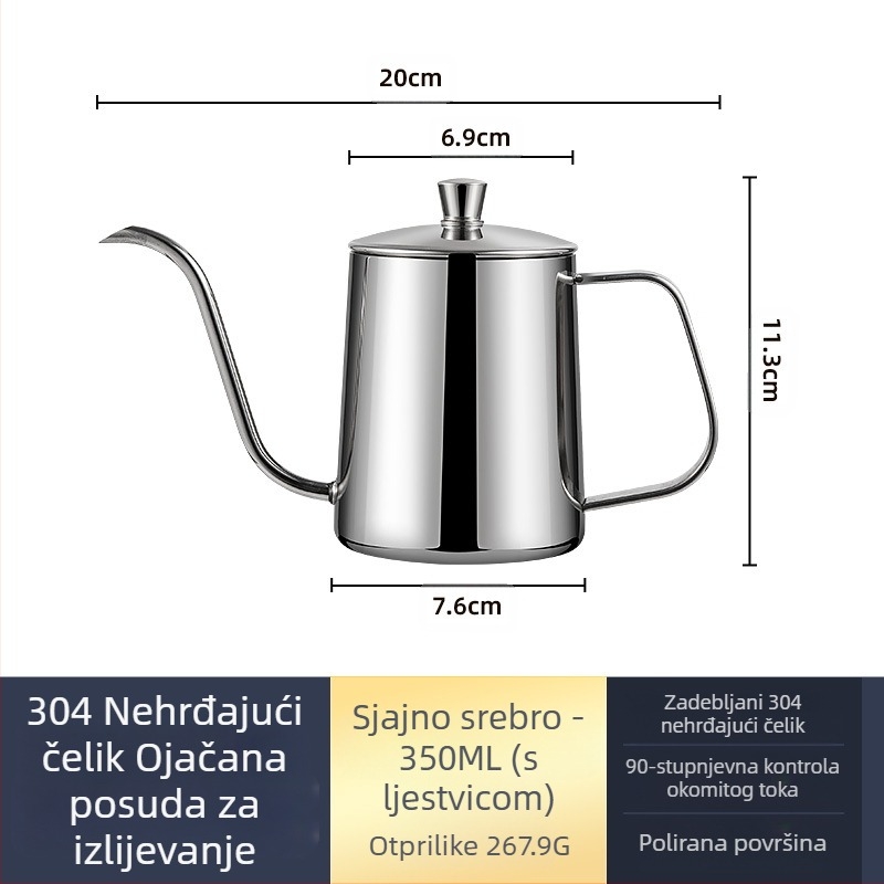 Ručni lonac za kavu od nehrđajućeg čelika, mini ručni lonac, crni teflonski lonac s tankim ustima, aparat za kavu