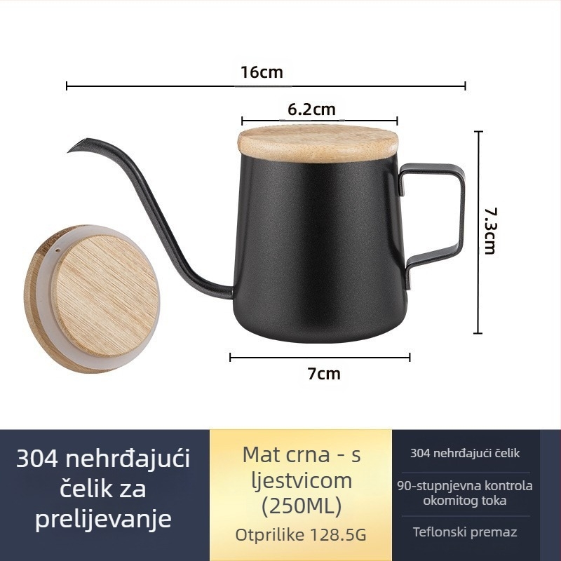 Ručni lonac za kavu od nehrđajućeg čelika, mini ručni lonac, crni teflonski lonac s tankim ustima, aparat za kavu