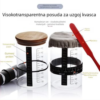 Visoko borosilikatna kisela kruhna posuda od 32 oz, prozirna kvasna Petrijeva zdjelica, prekogranično fermentirano tijesto za kruh, pribor za pečenje, zatvorena staklenka