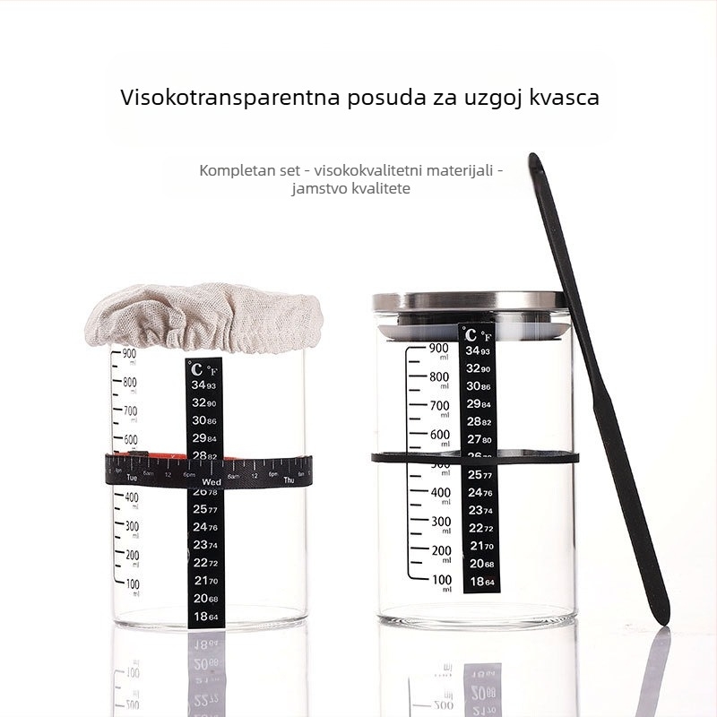 Visoko borosilikatna kisela kruhna posuda od 32 oz, prozirna kvasna Petrijeva zdjelica, prekogranično fermentirano tijesto za kruh, pribor za pečenje, zatvorena staklenka