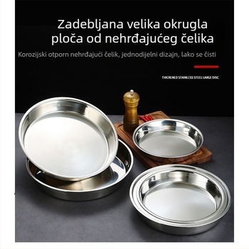 Pločica od nehrđajućeg čelika 316 prehrambene kvalitete, kućanska, s ravnim dnom, plitka ploča za kuhanje, okrugla posuda za kuhanje, željezna ploča, zadebljana posuda