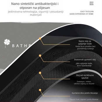 Zakrivljena prostirka za kupaonicu, WC, neklizajuća, snažno upijajuća, tepih za tuširanje, lepezasta, poluokrugla, dijatomejska blatna prostirka za stopala, brzosušeća