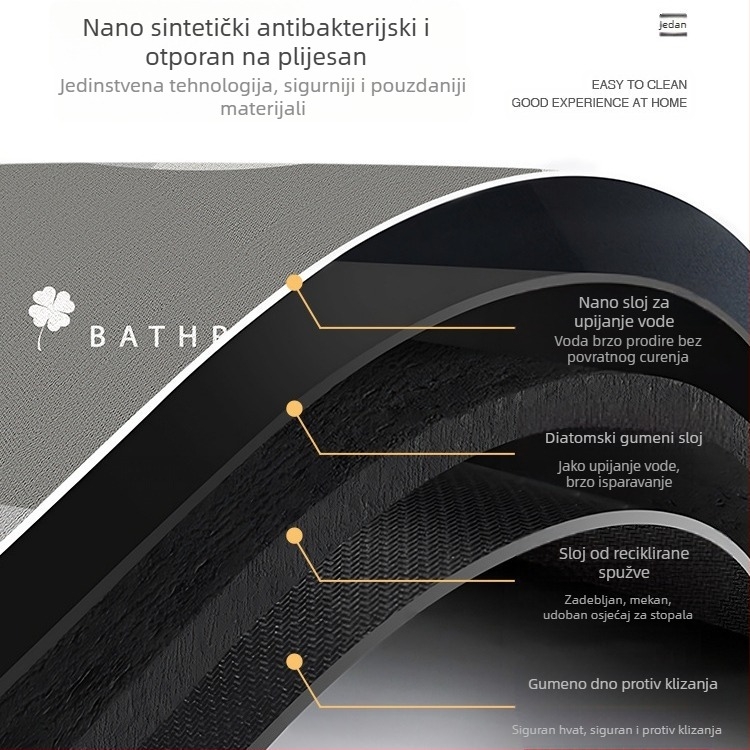 Zakrivljena prostirka za kupaonicu, WC, neklizajuća, snažno upijajuća, tepih za tuširanje, lepezasta, poluokrugla, dijatomejska blatna prostirka za stopala, brzosušeća